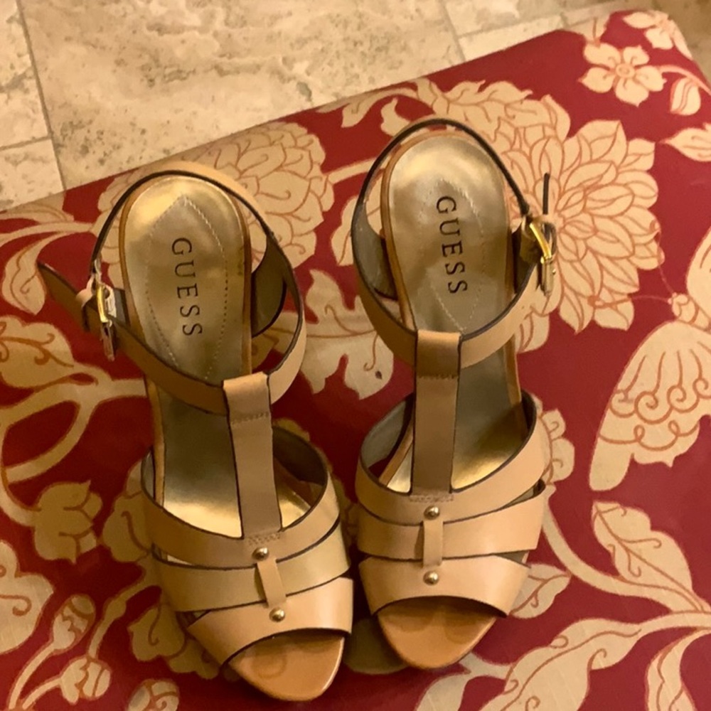 Tan leather platform heels